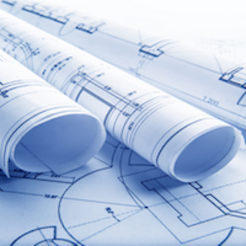 Large-format blueprint with precise architectural line drawings printed on smudge-resistant paper