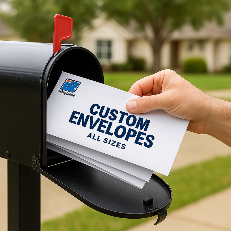 Custom printed envelopes with business branding and return address