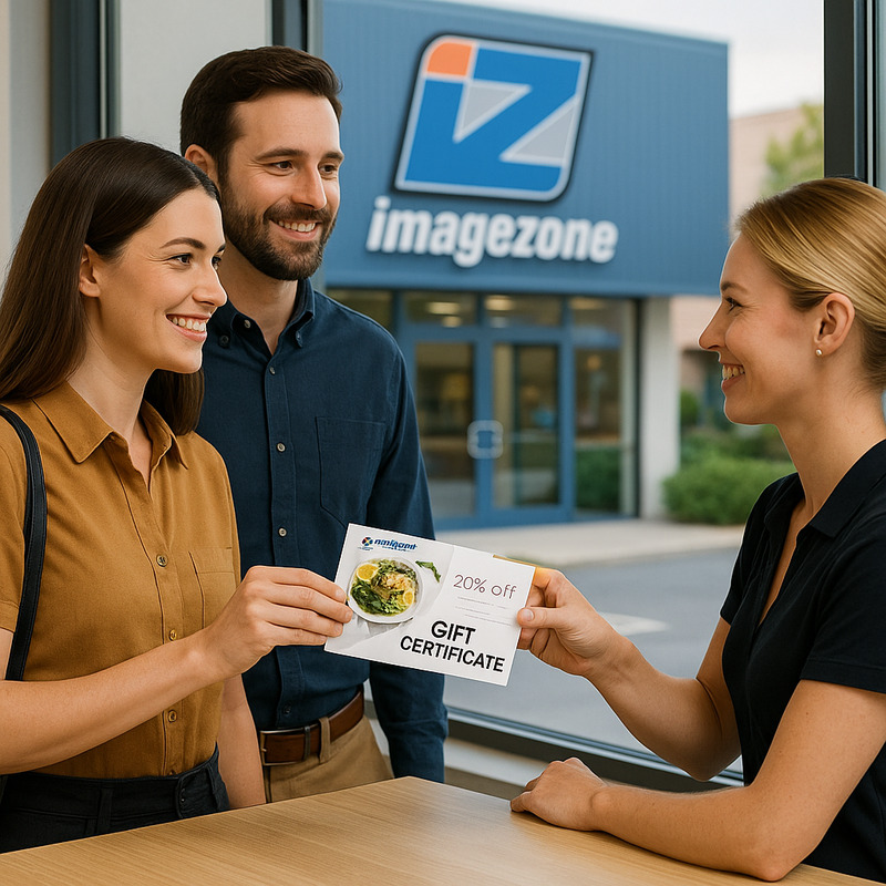 Branded gift certificates with elegant design and value fields