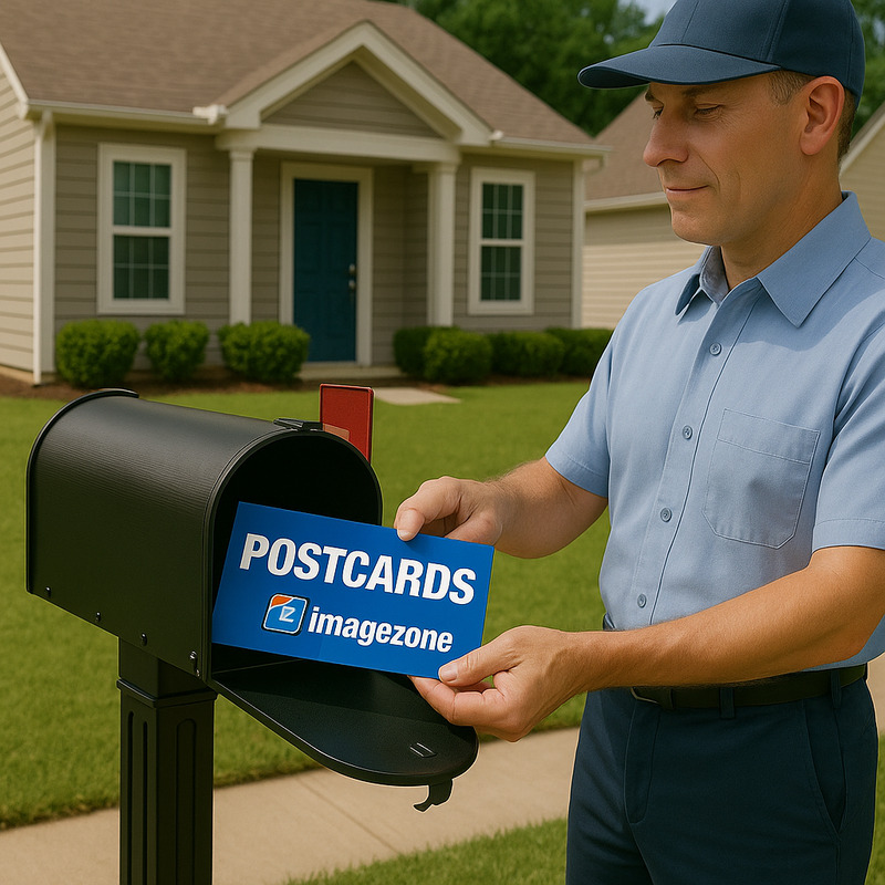 Glossy postcards with scenic images and promotional messages