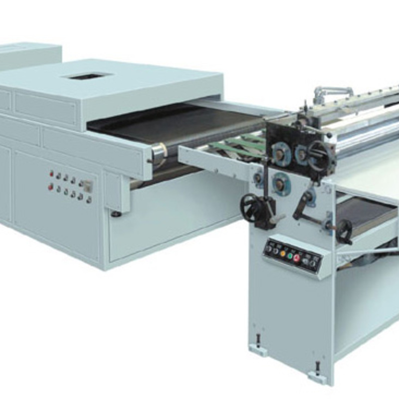 High-performance roller coater machine applying UV coating at Image Zone for a glossy, durable, and professional finish.