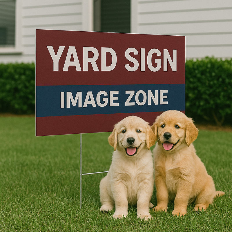 Corrugated plastic yard sign staked in lawn for local promotion