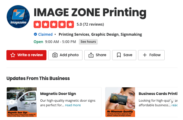 IMAGE ZONE Yelp Reviews